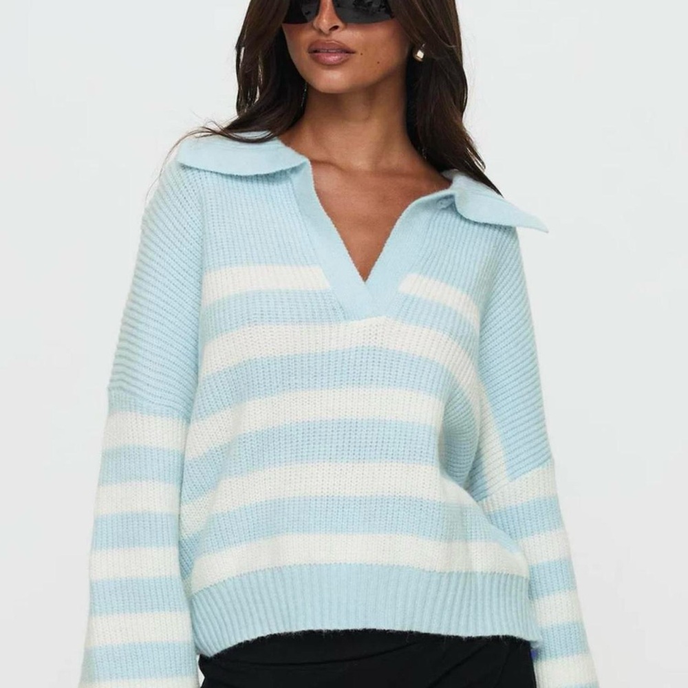 Princess Polly Blue and White V-Neck Sweater